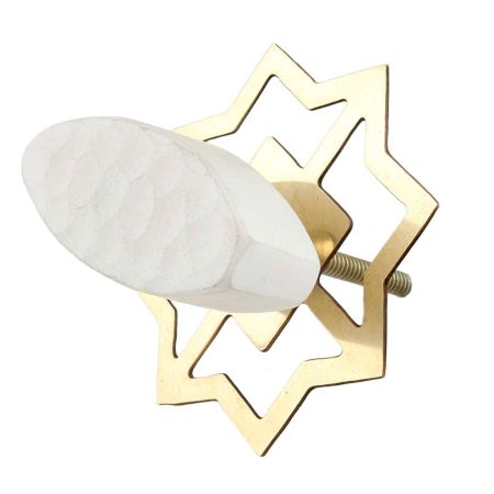 Oval White Stone with Brass Plates Knobs